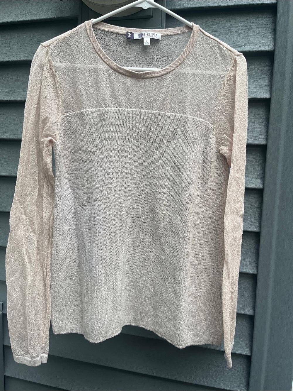 Jennifer Lopez Soft Cream Sheer-Yoke Long Sleeve Top